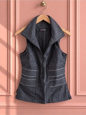 Y2K Gray Pinstripe Zip-Front Waistcoat Vest Size M